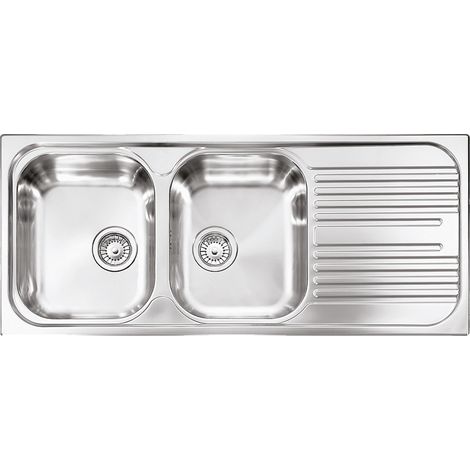 Lavello Plados in acciaio 2 vasche 1160x500 scolapiatti a destra