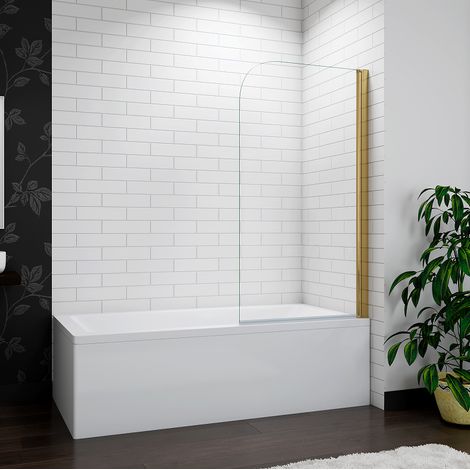 800x1400mm Brushed Gold Pivot Frameless Bath Shower Screen Glass Panel (1/5)