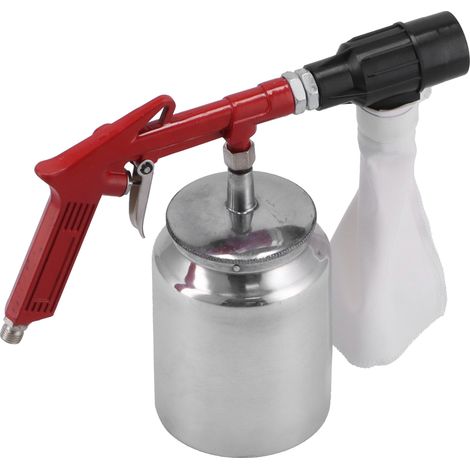 Pistolet de sablage à air portable avec alimentation en abrasif, équipement de décapage et dérouillage pour surfaces métalliques. (1/5)