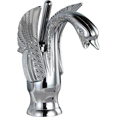 Robinet de lavabo en laiton antique, robinet d'évier de cuisine, mitigeur de lavabo à poignéero, robinet d'eau chaude et à eau froideo, Argent court (1/4)