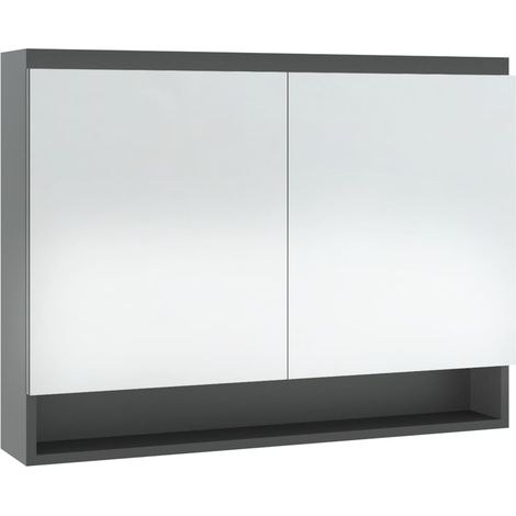 Armoire à miroir de salle de bain 80 x 15 x 60 cm MDF gris (1/5)