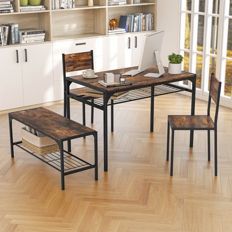 Ensemble de Salle à Manger 4 Pièces Table à Manger Industrielle Moderne avec 2 Chaises et Une Banquette pour 4 Personnes Mobilier de Cuisine Café Maison Chic (1/4)