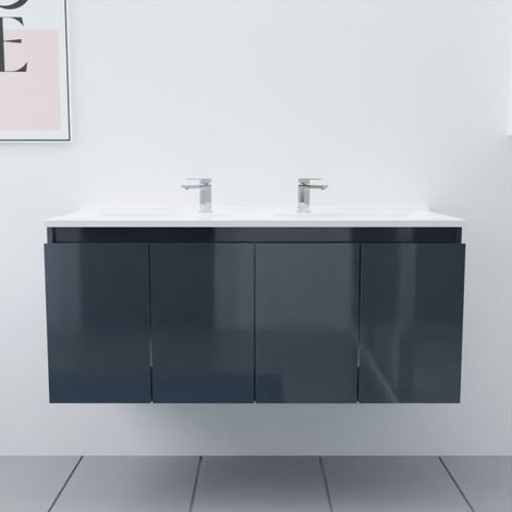 Meuble double vasque 120 cm PROLINE- Gris- Plan vasque en Résine