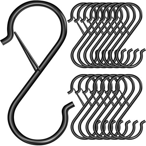18 ganchos en forma de S de 3,5 pulgadas, de acero inoxidable, con cerradura, para colgar utensilios de cocina - Negro (1/5)