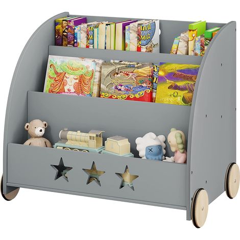 Woltu – Bibliothèque enfant 3 niveaux – Étagère à jouets avec roulettes – MDF écologique – 62 x 57 x 42 cm – Capacité 10 kg