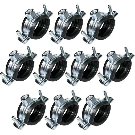 Lot de 10 Collier isophonique -support fixation avec joint - pour tuyau Ø 1'' 32-36mm - en acier zingué - à visser М8/М10-LIAIKI (1/5)
