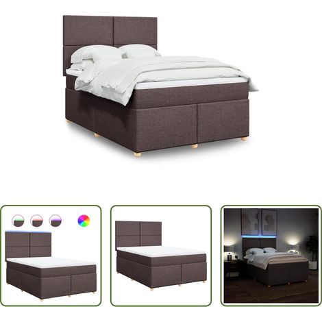 vidaXL LED-Beleuchtung - Boxspringbett mit Matratze Dunkelbraun 140x200 cm Stoff (1/5)