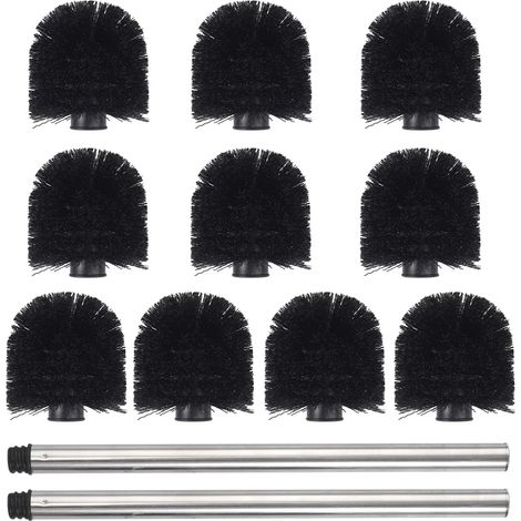 Lot de 10 têtes de brosse WC noires + 2 manches, pièces en plastique résistant, outils de nettoyage-AquaForge (1/5)