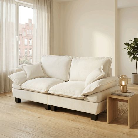 Canapé 2 places avec accoudoirs 194 x 82 x 90 cm Canapé rembourré modulable Pour appartements, salons et chambres Chenille Beige (1/5)