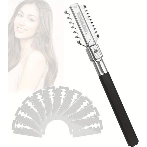 Tondeuse amincissante double face, peigne de coupe amincissant manuel, 1 peigne de rasoir + 10 lames (1/4)