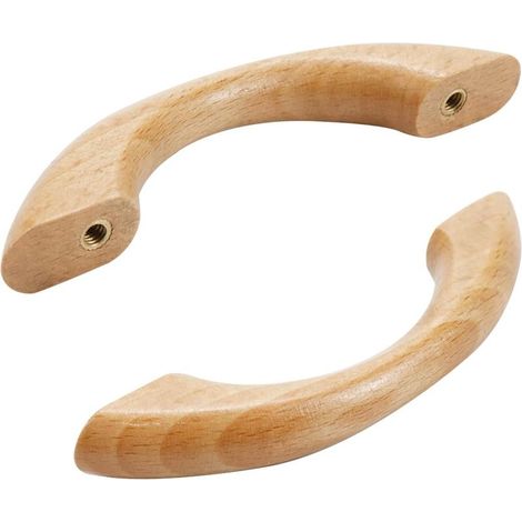 Möbelgriffe aus Holz, 2 Stück, Türgriffe, Schrankgriffe, gebogene Griffe, Schubladengriffe mit Schrauben, Naturholzfarbe (1/4)