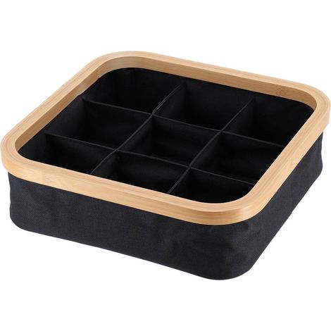 Faltbarer quadratischer korb aus polyester 9 aufbewahrungsfächer bambusumreifung - schwarz bambus - Tendance