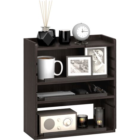 HOMCOM 4-Tier Desktop Organiser with Cable Management for Stationery Dark Brown (1/5)