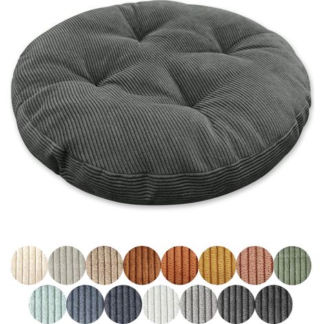Coussin d'assise rond - Diamètre 35 cm - Épaisseur 8 cm - 1 pièce - Coussin de sol rond - Pour salon, bureau, salle de conférence - Tissu côtelé (gris foncé) (1/5)