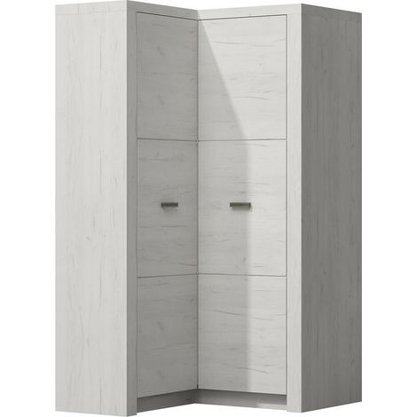 Mobilier1 – Armoire d'angle artisanat blanc 192x106x90cm – 2 portes avec charnières – 5 étagères – Fabriqué en Europe – Poignées en métal (1/3)
