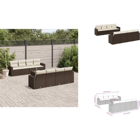9-tlg. Garten-Sofagarnitur mit Kissen Braun Poly Rattan - Garten Sofagarnitur - Garten Sofagarnituren - Outdoor Sofagarnitur - Sofagarnitur Terrasse (1/3)