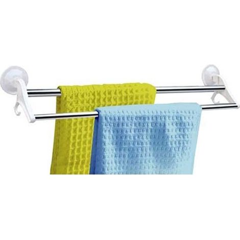 TrAdE Shop Traesio - Porta Asciugamani Da Bagno Attacco A Ventosa 2 Aste 50cm 2 Appendini - (1/2)