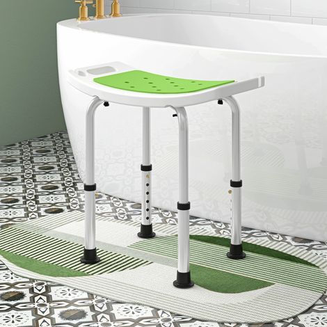 Tabouret douche alliage Vert alu/plastique antidérapant hauteur réglable 6 niveaux 39-52 cm (1/4)