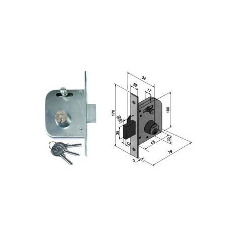 SERRATURA DA INFILARE PER CANCELLI CATENACCIO E SCR. CON NOTTOLINO 065- - mm.45 con catenaccio da mm.70 (06545400) - 2 pezzi WELKA