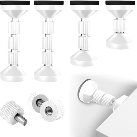 Lot de 4 arrêts de tête de lit réglables filetés anti-secousses pour cadre de lit, mur, tête de lit, fixation anti-secousses pour lits, armoires, canapés 95 à 110 mm (blanc)