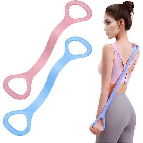 Set of two resistance bands with handles, ideal for fitness, pilates, yoga, pink and blue. (1/5)