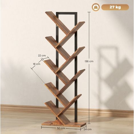 Étagère étroite en forme d'arbre avec 9 niveaux, structure en acier, couleur brun rustique, pour bureau (1/5)