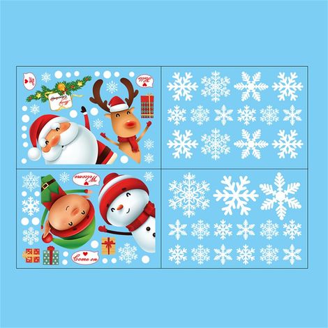 Decoraciones navideñas de copos de nieve para ventanas, pegatinas de Papá Noel, perfectas para decorar fiestas navideñas en familia, 4 láminas, 80 piezas.