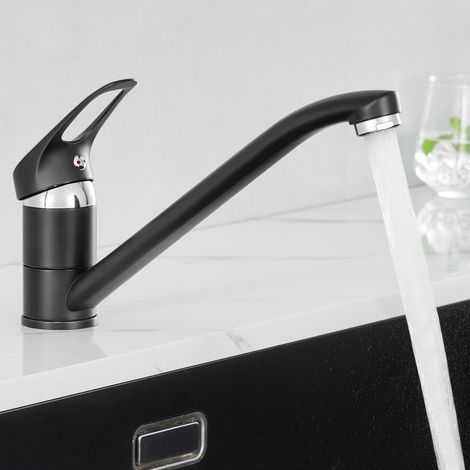 Mitigeur de Cuisine Noir en Laiton - Rotatif à 360° - Robinet Cuisine Créatif avec Barboteur démontable pour Évier contre Fenêtre (1/5)