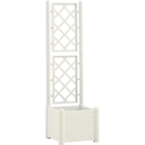 vidaXL Garden Planter with Trellis 43x43x142 cm PP White