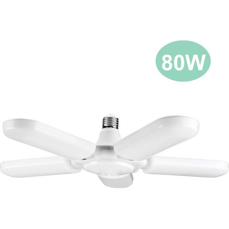Lampe LED pliable et déformable AC 85-265V pour garage, plafonnier LED avec 5 pales réglables, culot E26/E27, lumière blanche froide, idéale pour l'éclairage d'atelier et d'intérieur. (1/2)
