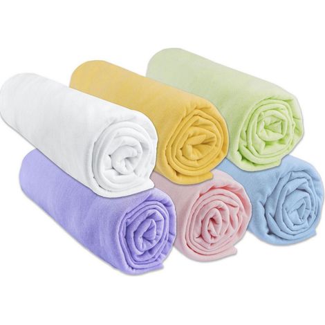Drap housse 40x80 cm extnsible 40x90 100% Coton Multicouleur (Lot de 6) (1/4)