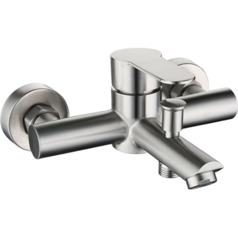 Corps de robinet de baignoire triple, acier inoxydable 304, argent brossé (1/5)
