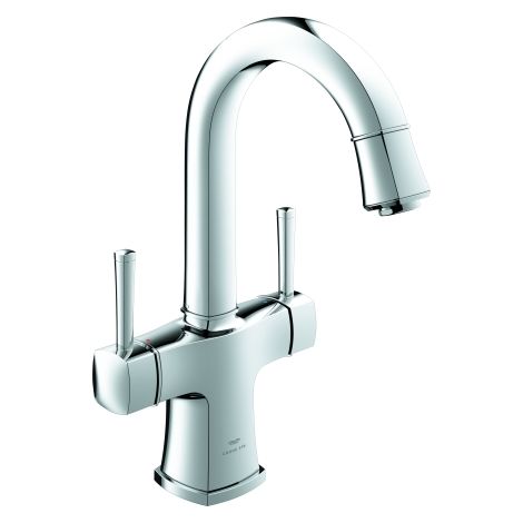 GROHE Zweigriff-Waschtischbatterie Grandera 20666, L-Size, Einlochmontage, Zugstangen-Ablaufgarnitur 1 1/4'', chrom (1/3)