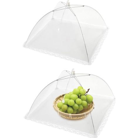 Lot 2 cloches mouches pliables abri nourriture pique-nique mailles haute densité acier inoxydable pop-up (1/5)
