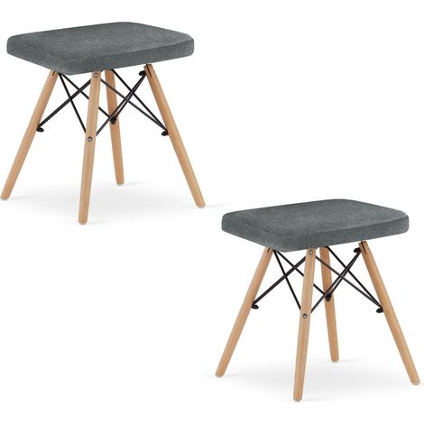 Lote de 2 taburetes Valora PEKO tela gris patas haya estilo minimalista (1/5)