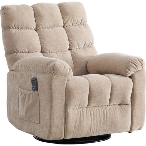 Fauteuil relax massage électrique- Rotation 360°– Massage 4 zones 8 points & Chauffage- Dossier/repose-pieds réglables Manuel- Avec Poches latérales (1/5)