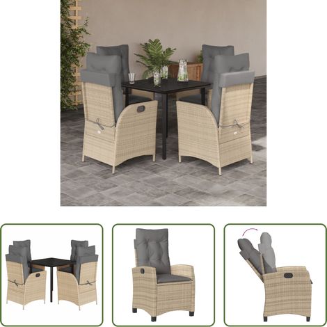 Gartenstuhl - 5-tlg. Garten-Essgruppe mit Kissen Beige Poly Rattan (1/5)