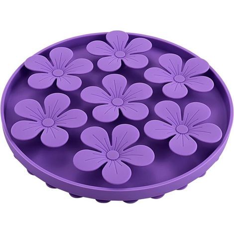 Mangeoire lente pour chats/chiens de compagnie, caoutchouc de silicone souple, forme de fleur mignonne, violet (1/5)