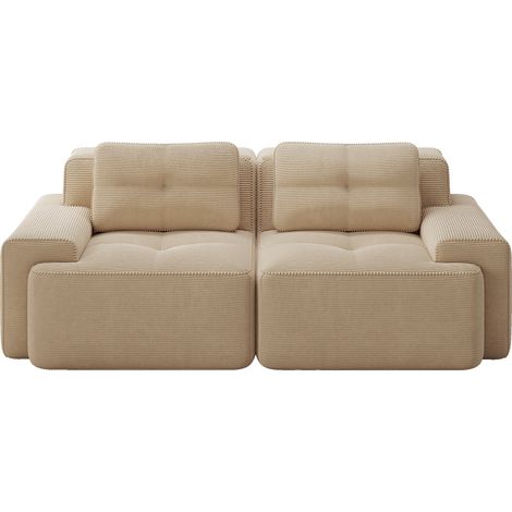 ELVMI Sofá modular recto con asiento profundo y reposabrazos anchos, tela de pana, Beige