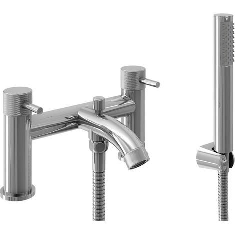 Round Deck Mounted Bath Shower Mixer Tap with Industrial Style Detailing - Chrome