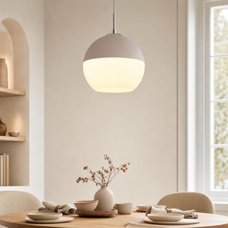 Suspension, applique, plafonnier, métal, blanc, abat-jour couleur sable, H 120 cm (1/5)