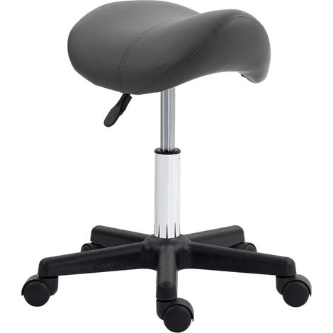 Tabouret professionnel ergonomique en simili cuir gris, assise en forme de selle, réglable en hauteur, pivotant à 360° (1/5)