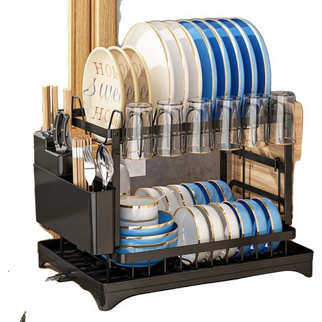 Égouttoir à vaisselle, Acier inoxydable, 47,8 cm x 31,8 cm x 33 cm, Tient 12 assiettes, Système de drainage, Base antidérapante (1/5)