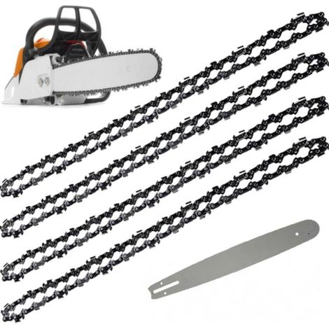 Guide-chaîne et 4 chaînes de tronçonneuse 52 maillons – Pas 3/8' – Jauge 0,05' – Pour coupe précise bois dur 14' (35 cm) (1/4)