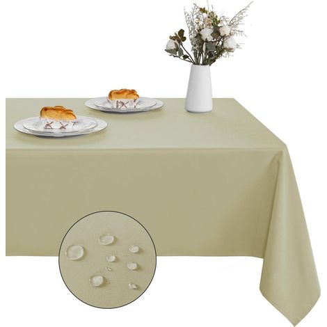 Nappe lavable 140x140 cm, anti-taches, rectangulaire, sable, facile d'entretien