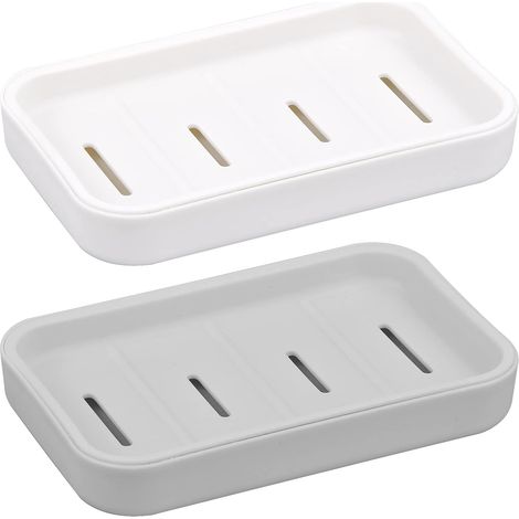 Porte-Savon - 8,5 x 13 x 2 cm - Avec Bac de Récupération et Aération par Fentes - Pour Salle de Bains Cuisine et Voyage - 2 Pièces