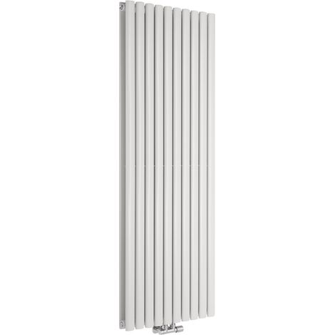 Milano Aruba Flow White Vertical Column Central Connection Double Oval Panel Radiator - 1600mm x 590mm