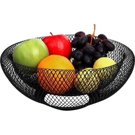 Frutero de metal negro - 24 cm - Frutero decorativo para frutas, verduras y pan - Para cocina, hogar, centros de mesa y encimeras (1/5)