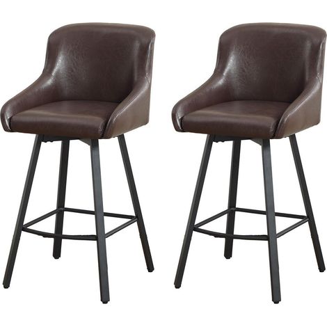 Barhocker 2er Set 66,5cm Hochlehner mit Fußstütze, 360° drehbar, Dunkelbraun (1/5)