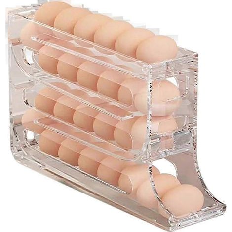 Porte-œufs pour réfrigérateur, organiseur d'œufs à roulettes automatique, distributeur d'œufs à 4 niveaux grande capacité (30 œufs). (1/5)